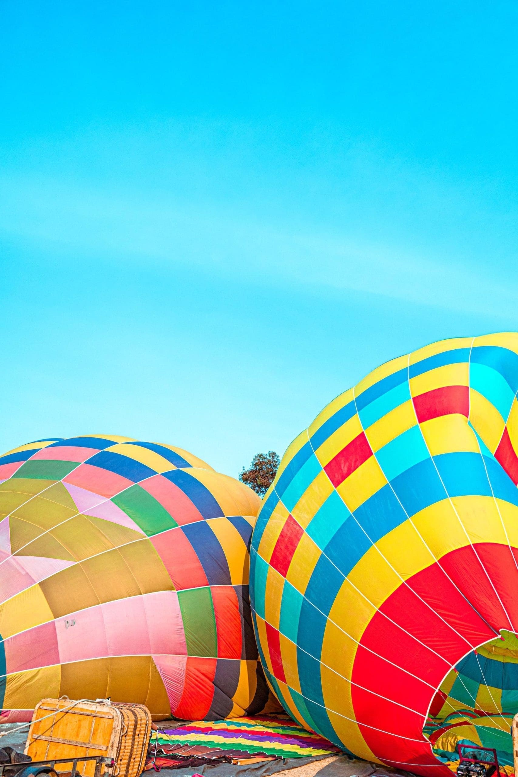Hot air balloon on the ground.
