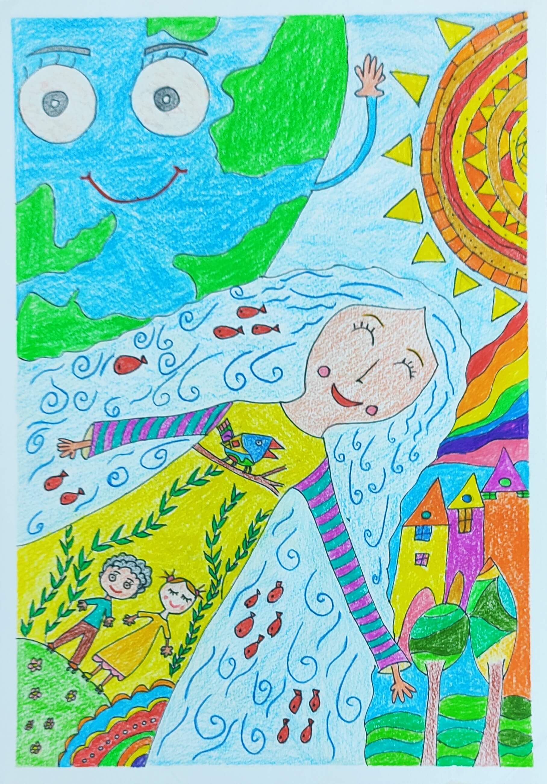 Child drawing by young artist Fatemeh Ghanavati, representing Mother Earth.