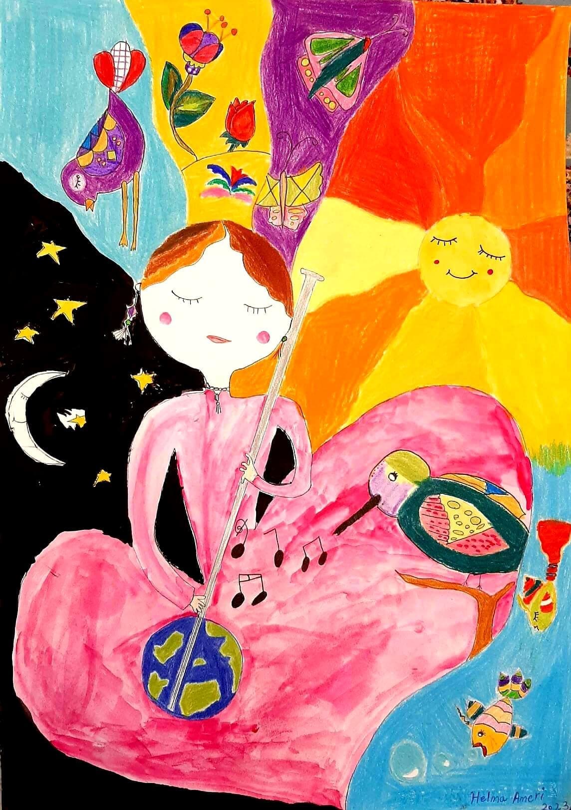 Child drawing by young artist Helma Ameri, representing Mother Earth.