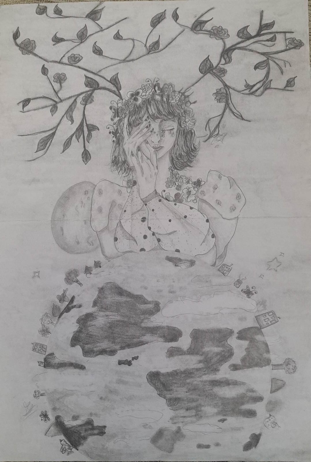 Child drawing by young artist Karina Lavinia Ion, representing Mother Earth and planet Earth.