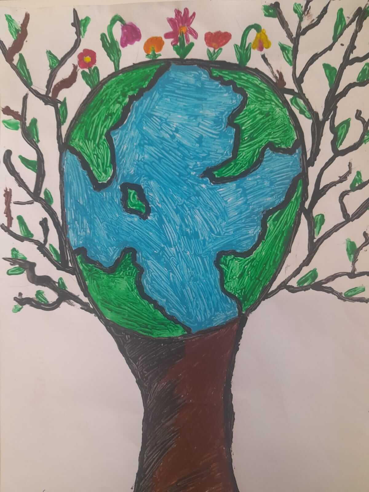 Child drawing by young artist Luiza Andronache, representing planet earth as a tree.