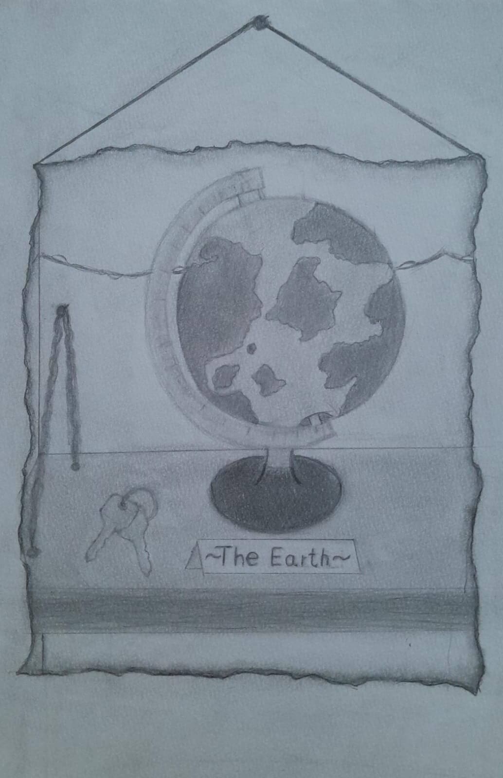 Child drawing by young artist Mihai Ahile Oprea, representing planet earth as a globe.