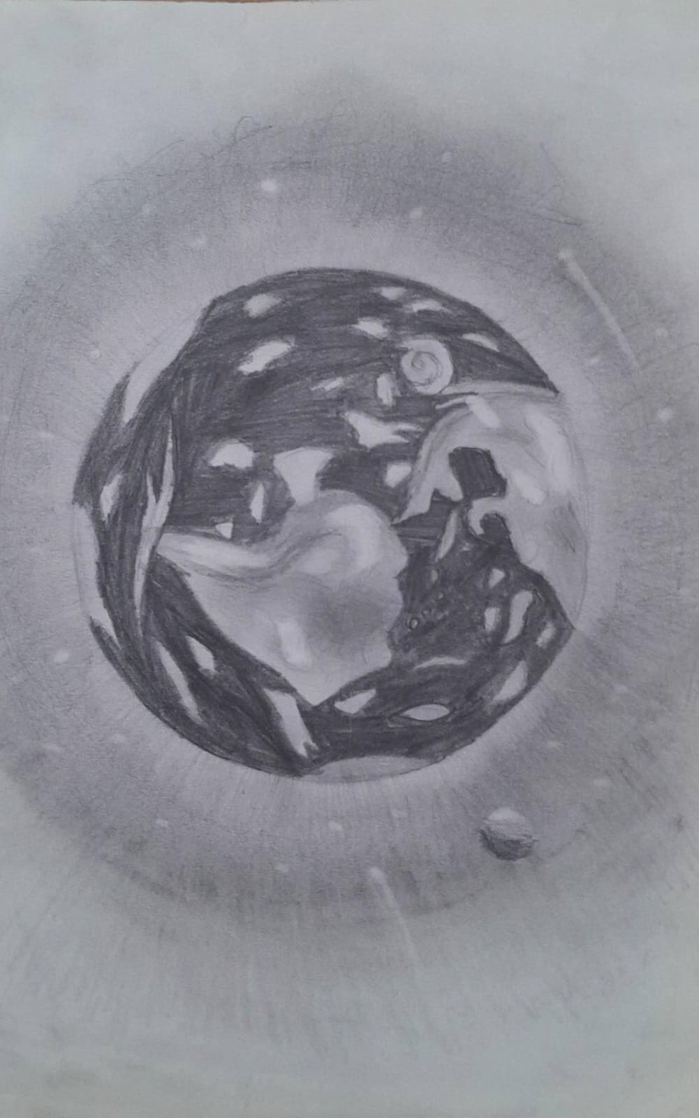 Child drawing by young artist Patrik Dinu, representing planet Earth.